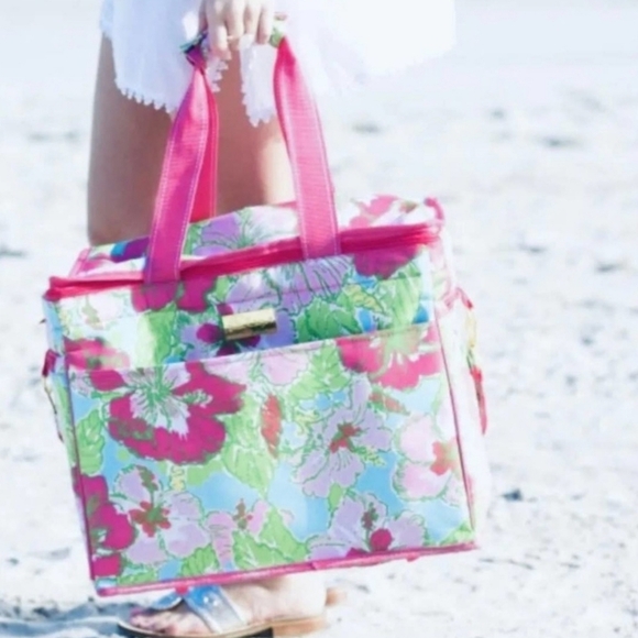 Lilly Pulitzer Insulated Beach Cooler Leaves w/Hot Pink Trim & Gold Hardware New - Picture 13 of 13